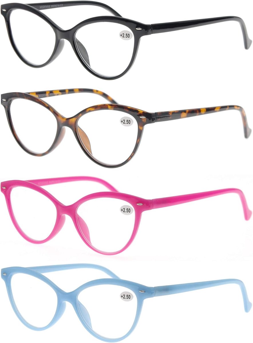 Leesbrillen Set - Dames Lezers - Comfortabel Lezen - Klassieke Cat Eye - 4 Stuks - Mode Kleuren