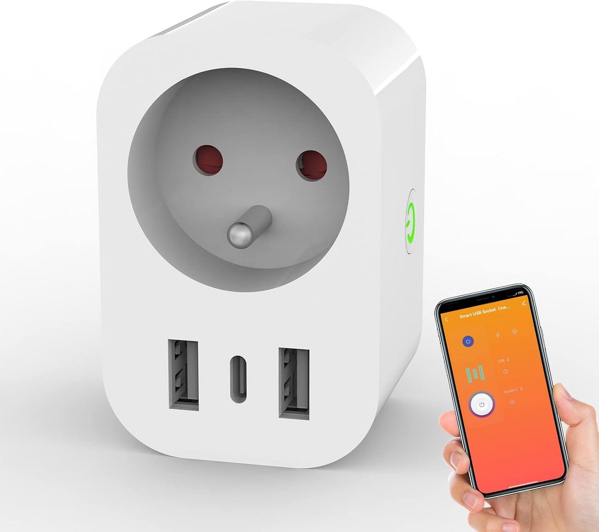 Slim Stopcontact - WIFI Stekker - Apparaten Bedien - Met Energie Meting - 16A 2 USB - Wit
