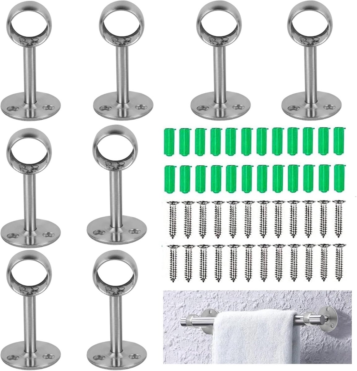 Gordijnhouders - Stanghouders - Stangen Ophangen - Roestvrij Staal - 8 Stuks - Zilver