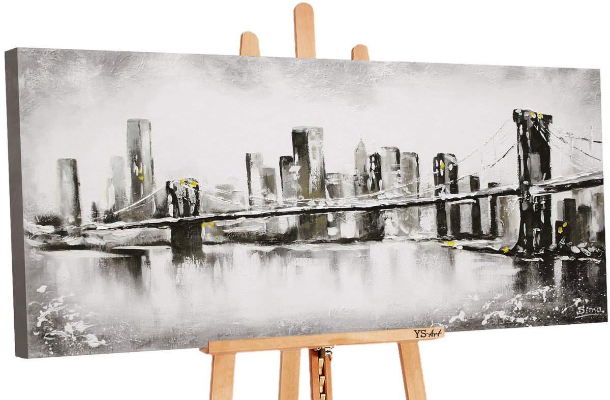 Big City – Handgeschilderd schilderij op canvas – Stadsgezicht – Kleurrijk – Modern – Wanddecoratie voor de woonkamer – Slaapkamerdecoratie – Woonaccessoires – Kunst voor de woonkamer – Modern schilderij - 120x60 cm