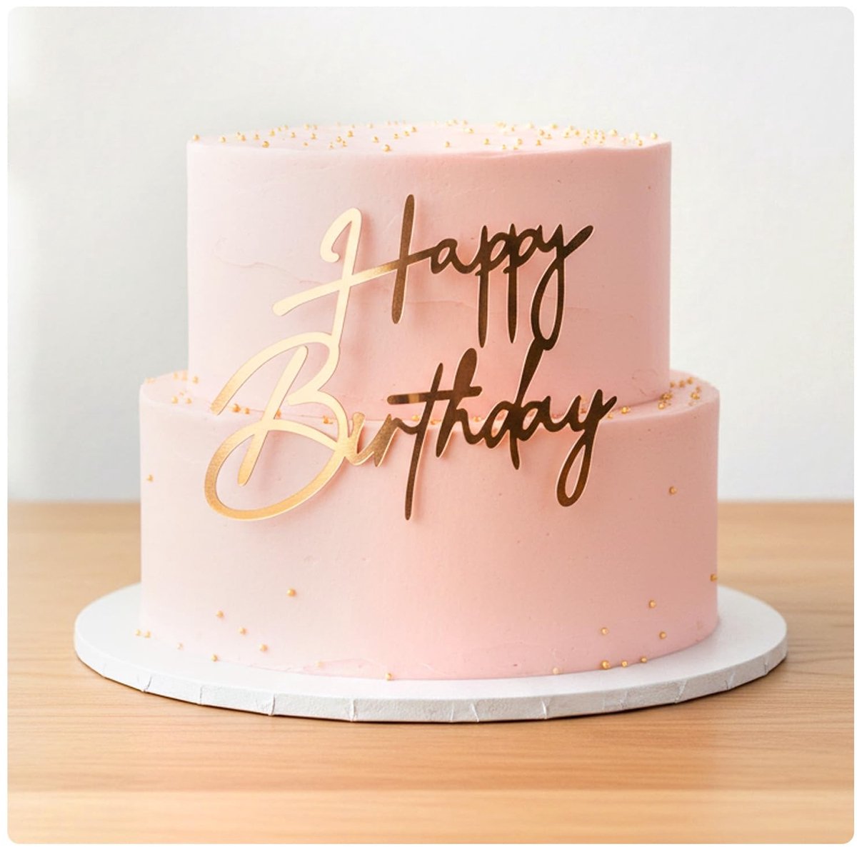 Dailygoods- Taarttopper Gouden Happy Birthday - Taartdecoratie - Acryl - Verjaardag - Duurzaam - Lichtgewicht 9,5 x 8,5 cm