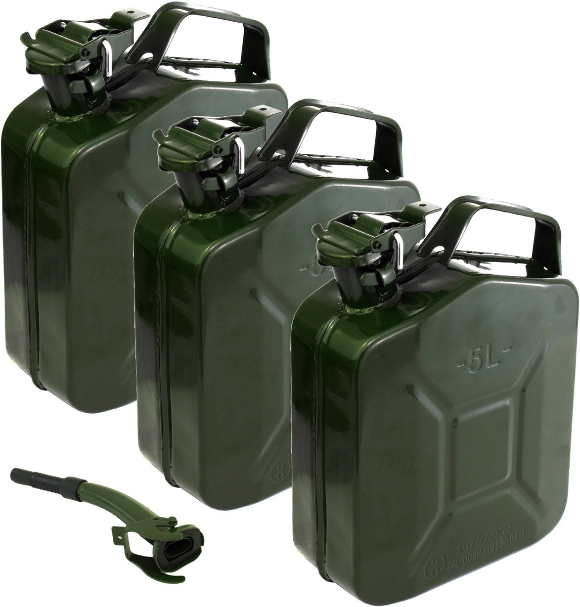 TRUTZHOLM 3x Metalen Jerrycan 5L - Olijfgroen - Met UN-Goedkeuring - Inclusief Flexibele Schenktuit Diesel Benzine Voordeelset
