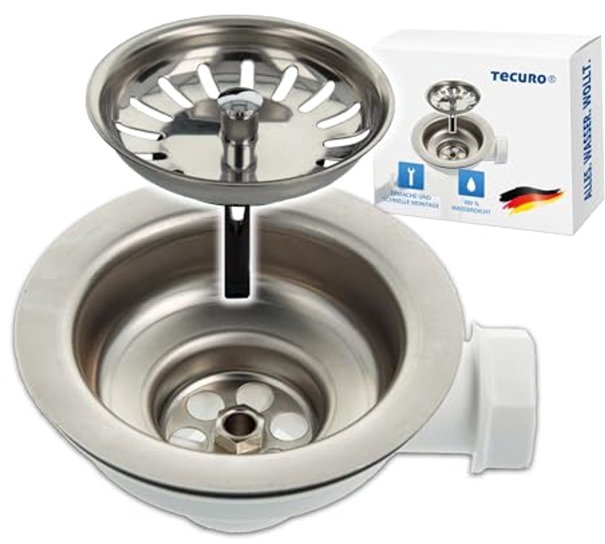 Spoelzeefkorfventiel Keuken - Afvoerplug RVS - Keukenafvoer Gebruik - Met Apparaataansluiting - 3 1/2 Inch - Zilver Wit
