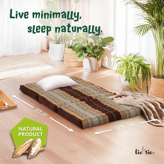 Matras van kapok - Opvouwbaar matras - Ontspannen en slapen - Natuurlijk en duurzaam - 140x70cm - Bruin — afbeelding 2