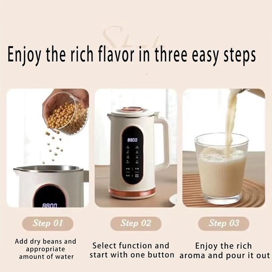 Sojamelk Maker 1,5L - Multifunctionele Blender & Soepmaker - 10 Messen RVS - Touchscreen - Zelfreinigend - Timer tot 12 uur - Warm & Koud Functie — afbeelding 3