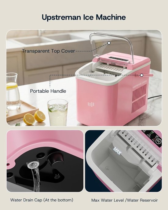 IJsblokjesmachine - IJsmaker - Snelle IJsblokjes - Automatische Reiniging - 12 kg per dag - Roze — afbeelding 4
