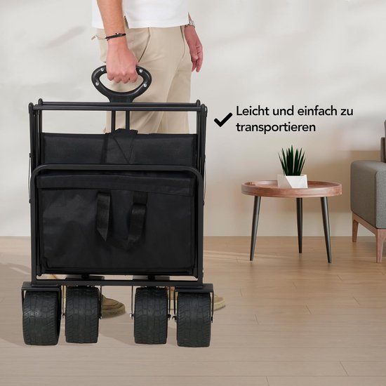 Handige Transportkar - Opvouwbare Kar - Boodschappen Vervoeren - 180 kg Draagkracht - 95 x 57 x 96 CM - Zwart — afbeelding 4