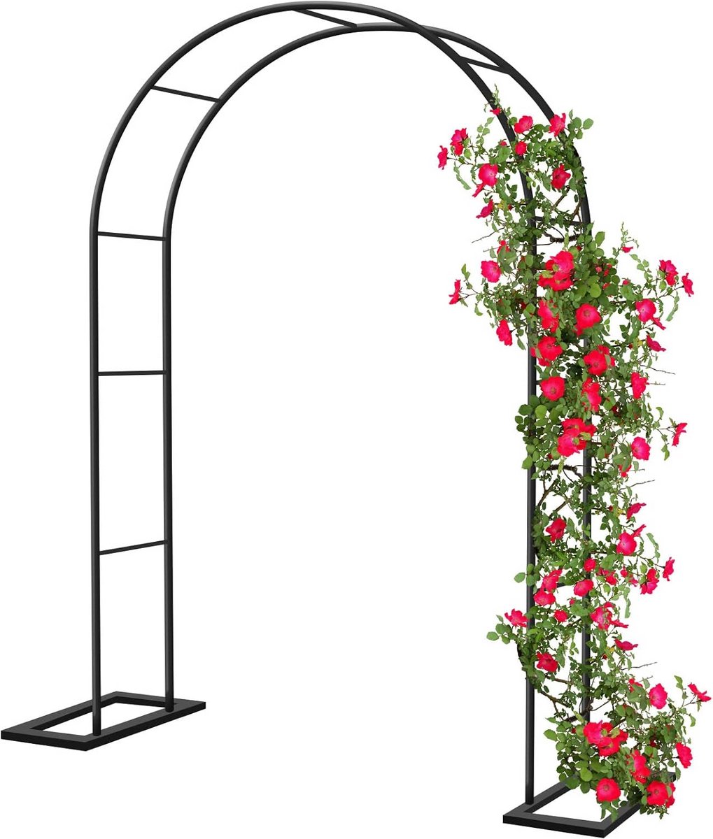 Rozenboog Metaal - Tuinboog Hekwerk - Planten Ondersteunen - Afneembare Basis - 188x230 cm - Zwart