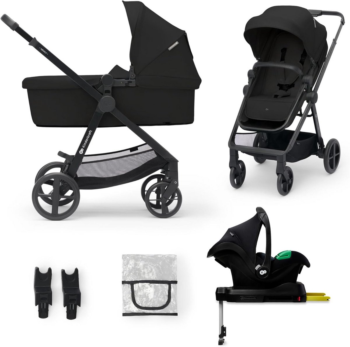 Kinderwagen Set - Combikinderwagen Reiswieg - Baby Vervoer - Lichtgewicht 4-in-1 - Tot 22 kg - Zwart