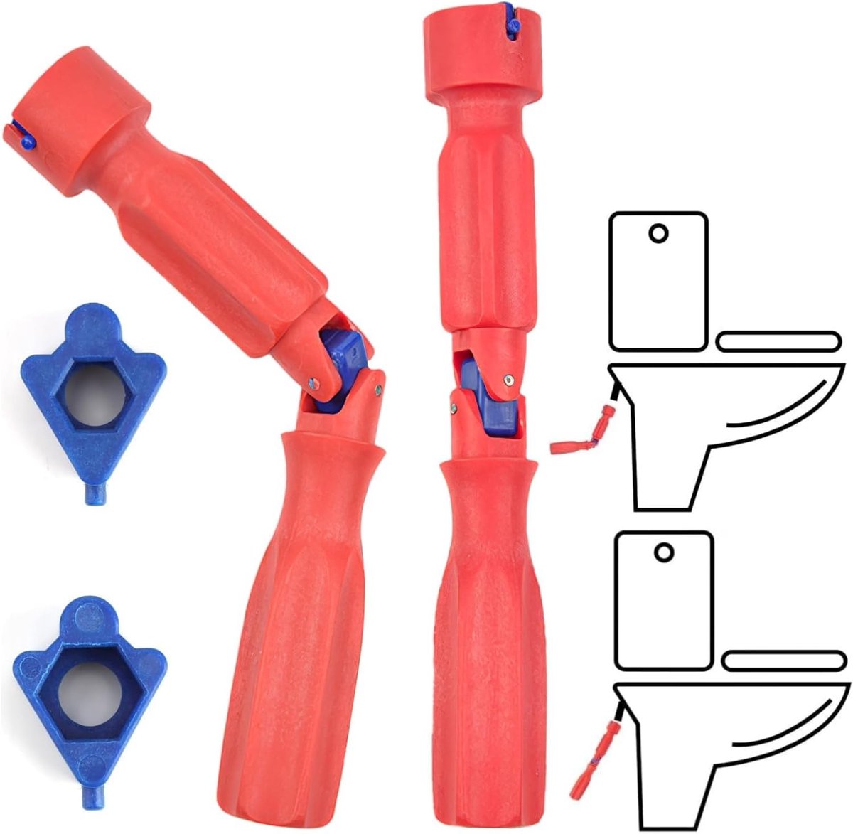 Toiletbril Gereedschap - Sanitair Sleutel - Toilet Reparatie - Inclusief 2 Koppen - 20 cm Lengte - Rood
