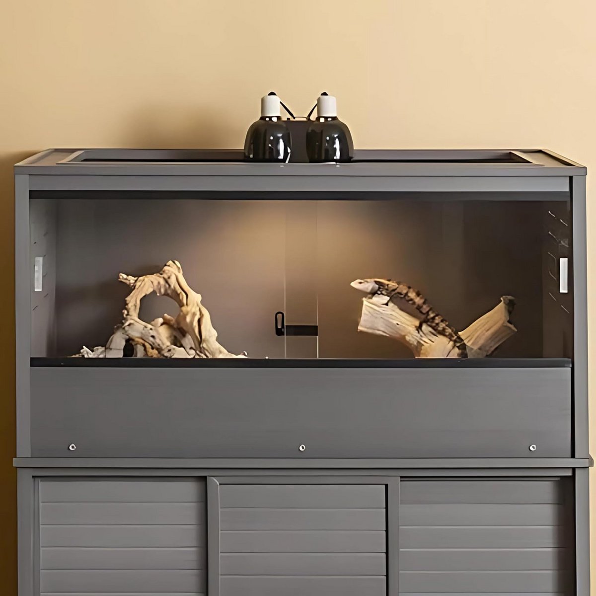 Terrarium voor dieren - Reptielenverblijf - Huisdieren houden - Ventilatie en zicht - 122 x 61 x 58 cm - Grijs