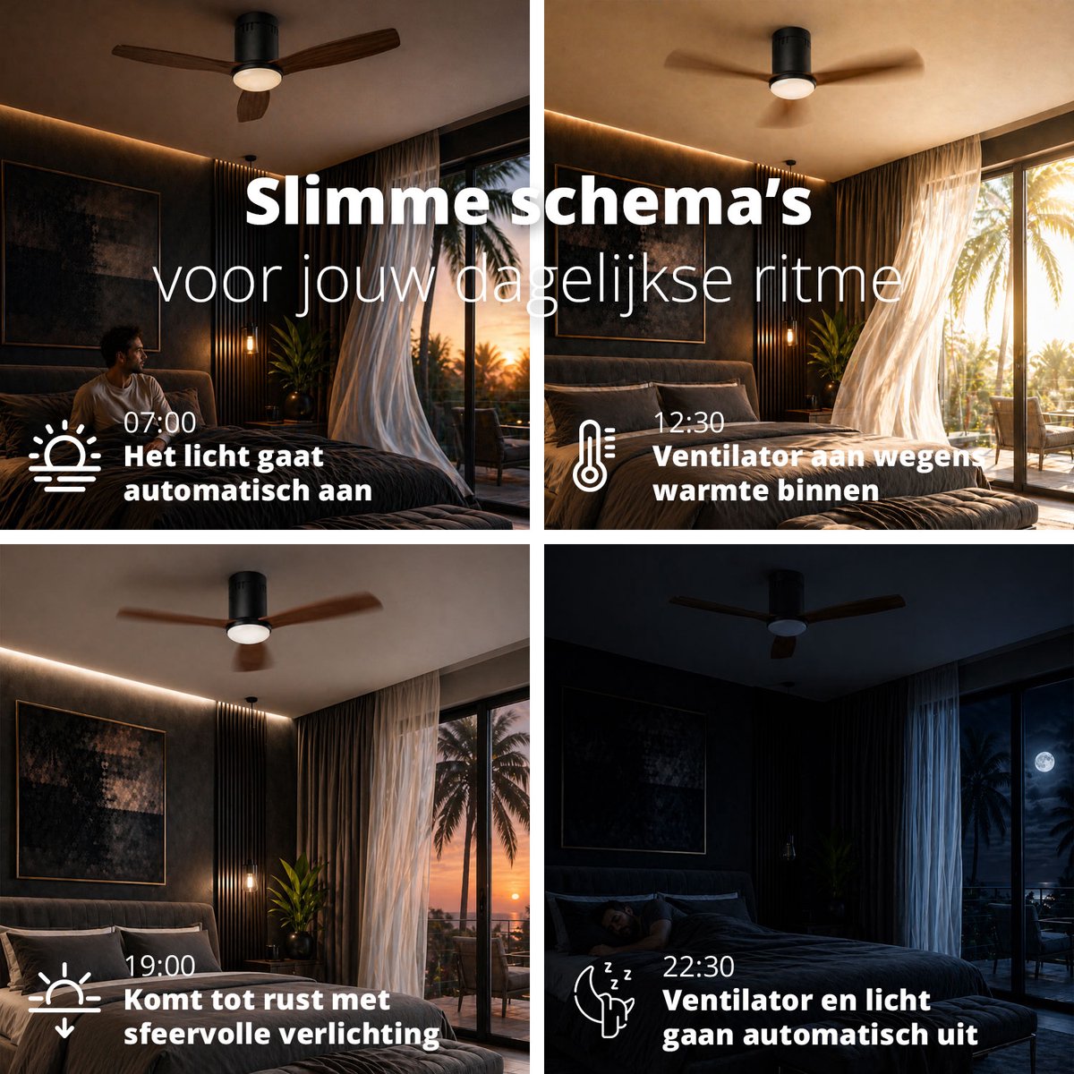FlinQ Venturo Smart Plafondventilator met Verlichting - Ventilator voor aan het Plafond - Ideaal voor op de Slaapkamer - Bestuurbaar met App of Afstandsbediening thumbnail 5