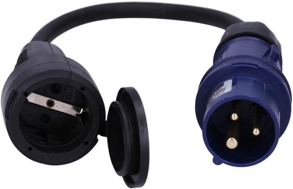 CEE-adapterkabel - Stroomkabel buiten - Stroomvoorziening camper - Spatwaterdicht IP44 - 05 meter - Zwart