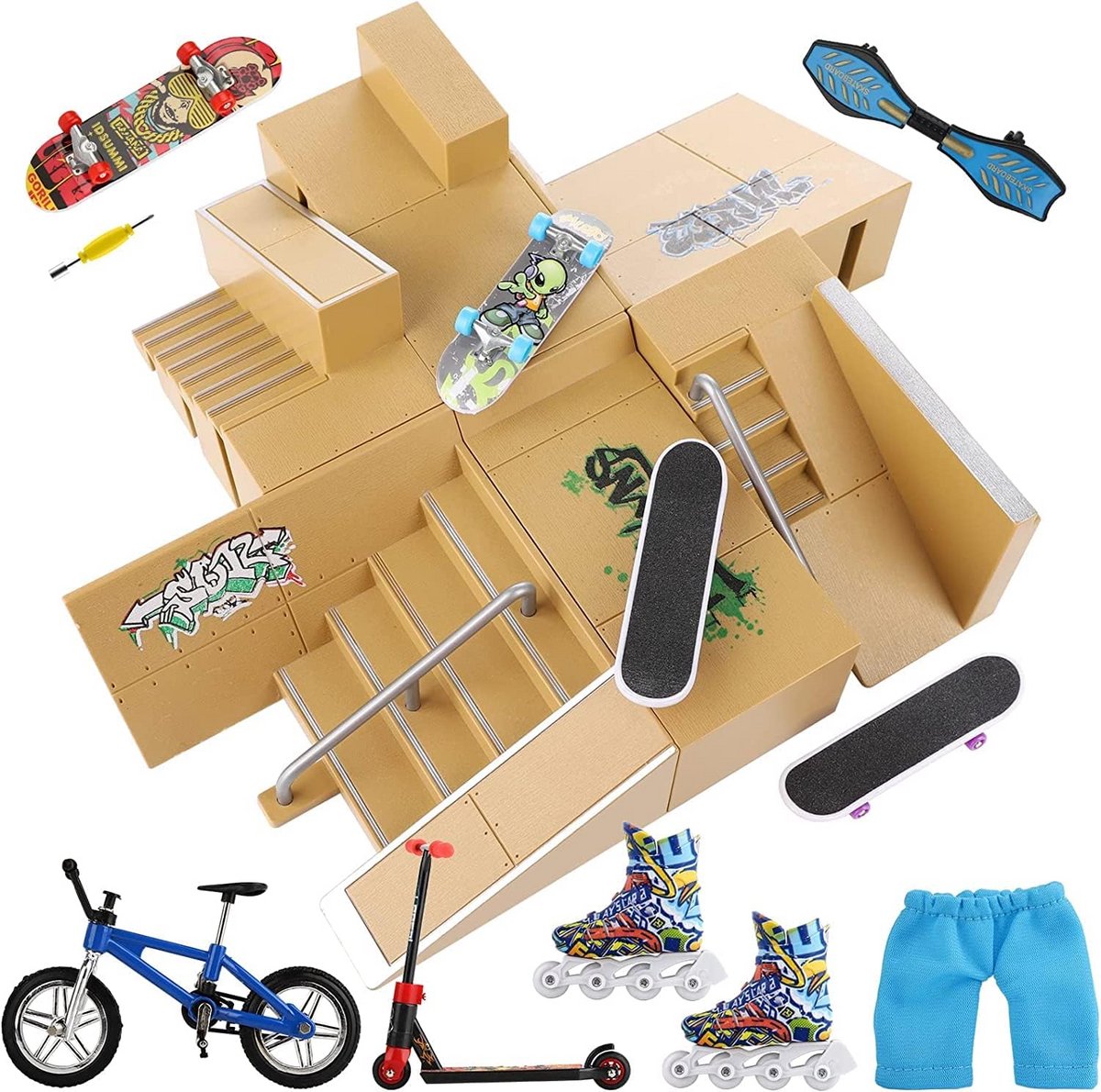Vingerskateboard hellingen Skatepark set Vinger skateboarden Modulair ontwerp 8 stuks Multi
