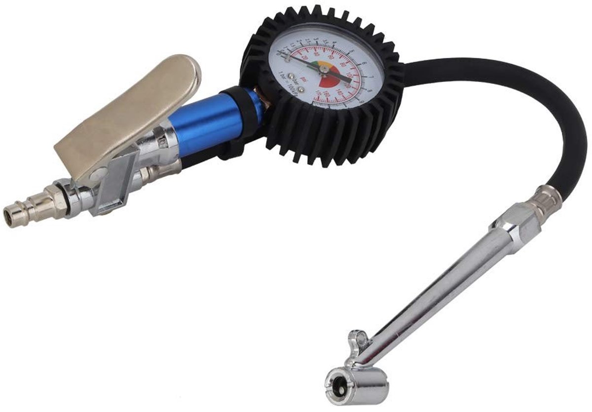Dailygoods- Bandenspomp 12 bar - Bandenspanningsmeter - Luchtdrukmeter - Bandenvulpistool - Manometer - 55 mm wijzerplaat