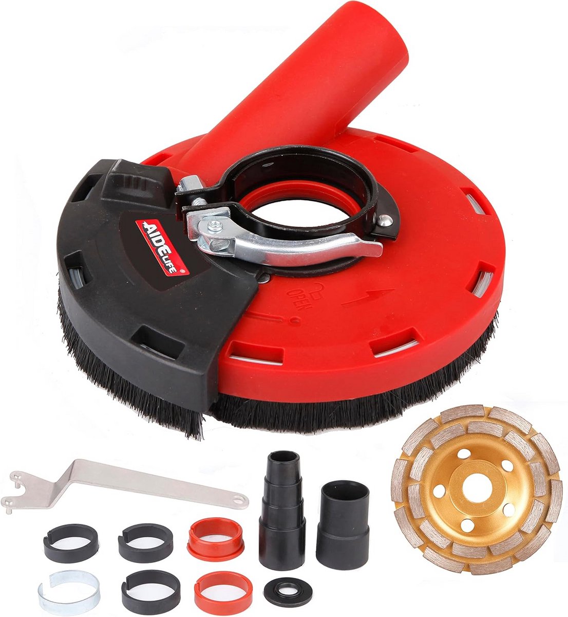 Afzuigkap Haakse Slijper - Stofafzuiging Opzetstuk - Stofvrij Slijpen - Universele Adapter - 115/125 mm - Rood