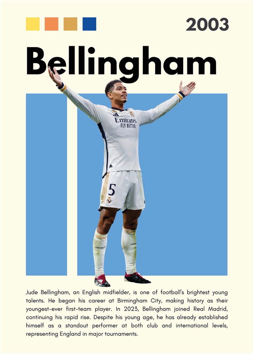 Jude Bellingham Real Madrid - Dibond Wandprint - 100x140 cm - Premium Aluminium Kunstdruk - Voetbal Wanddecoratie - Jude Bellingham