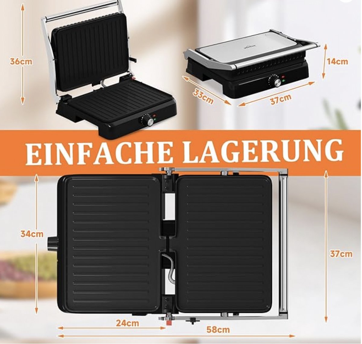 HOMELUX Tosti apparaat - 3 in 1 Multifunctionele grill voor panini's - 34x23CM - 2200W - Contactgrill Steaks en sandwiches - Sandwichmaker - Panini-grill en broodrooster thumbnail 4