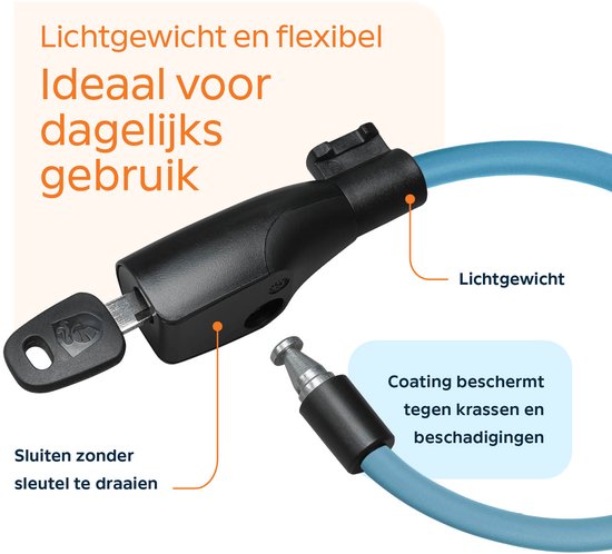AXA Resolute 8/120 - Kabelslot - Slot voor Fietsen - Gebruiksvriendelijk - 120 cm lang - Diameter 8 mm - Licht blauw van AXA — afbeelding 3