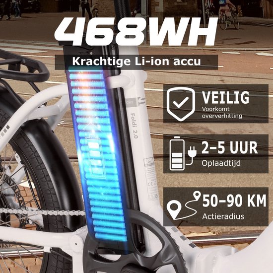 SAXXX Foldi 2.0 - 20 inch opvouwbare elektrische fiets - 36V 460Wh accu - 95% voorgemonteerd - ZOOM mechanische schijfremmen - achterwielmotor - Shimano 7 versnellingen - LCD-display - aluminium frame - kleur-LCD-display- glanzend wit — afbeelding 3
