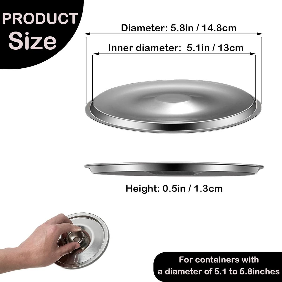 Roestvrijstalen Deksel - Universele Hoes - Potten Afdekken - Met Handvat - 14 cm - Zilver