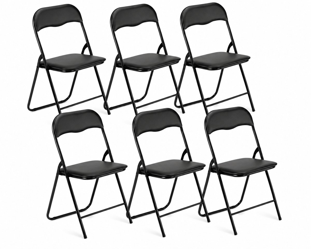 ADSafety Set van 6 Klapstoelen - Vouwstoelen - PVC - Eettafelstoelen - Opklapbare Stoelen - 46 x 50 x 81 CM - Stoelen - Zwart Zwart 6 stuks