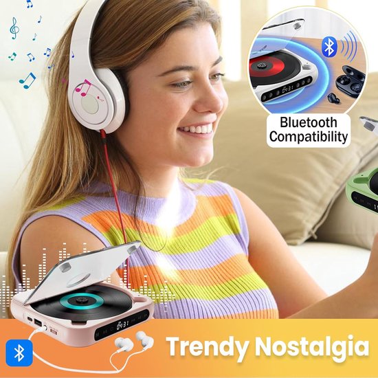 Bluetooth-speaker in vinylplatenspeler-stijl met witte ruis (oceaangeluid), retro Bluetooth-speaker met sfeerverlichting en timer, schattige mini-platenspeler-speaker, diepgroen — afbeelding 3