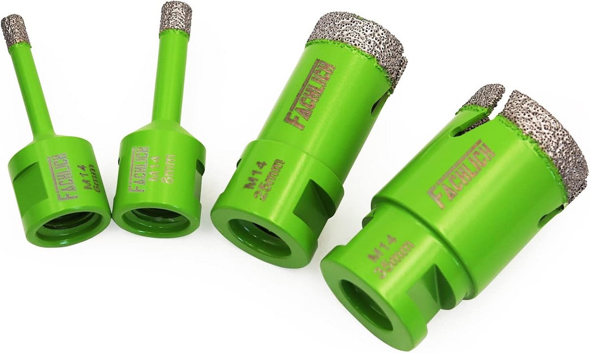 Diamant tegelboren - Gatenzaag set - Precisie boren - Vacuüm gesoldeerd - 4 stuks - Groen