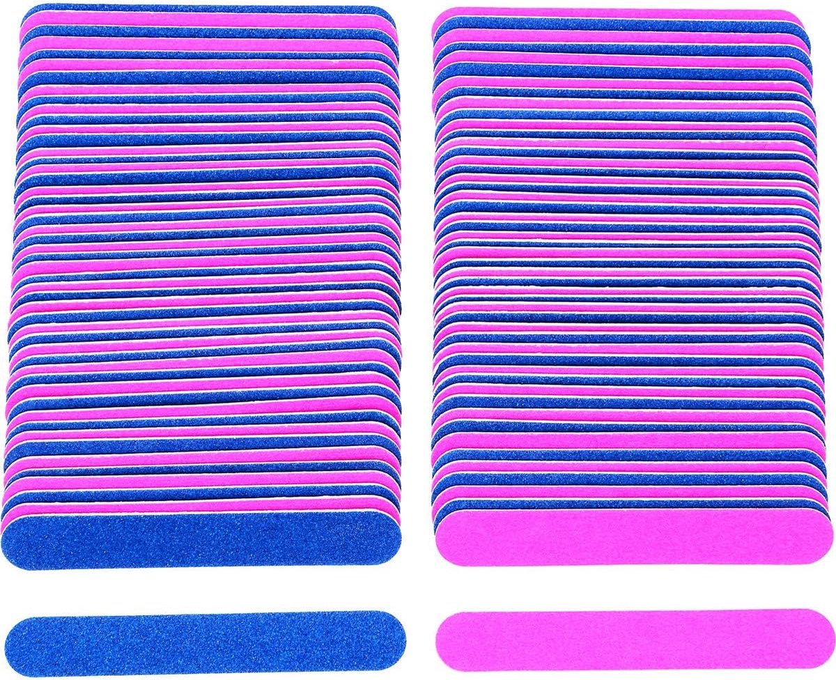 Nagelvijlen Set - Professionele Vijlen - Nagels Vormgeven - Dubbelzijdig 180/240 - 100 Stuks - Blauw Roze