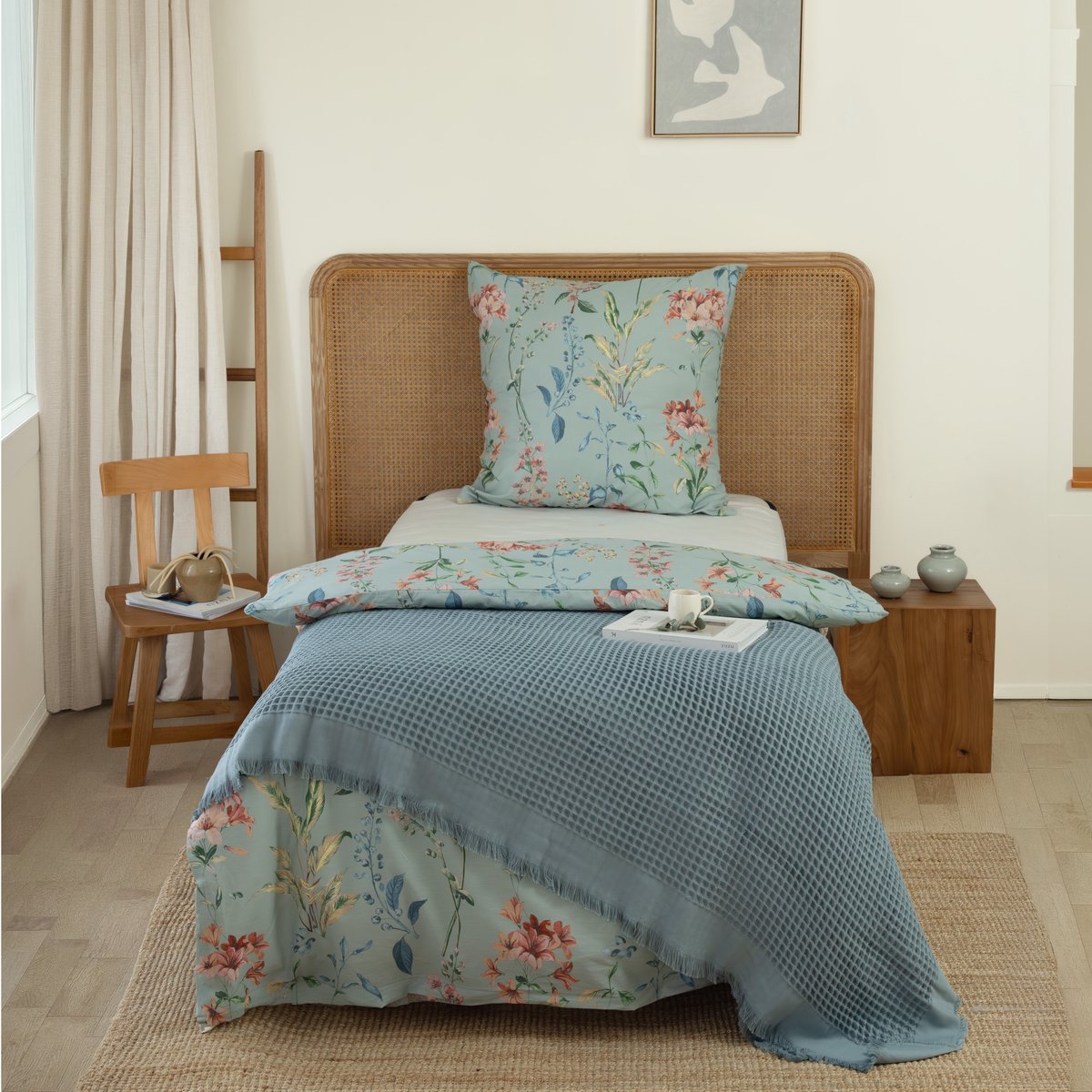 L&G - %100 Katoen Bedsprei 170 x 220 cm – Wafel Sprei - Plaid – quilt - WafelDeken - bedsprei 1 persoonsbed- Dekentje voor op de bank - Optimus Blauw
