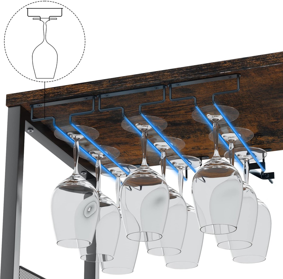 Triumpunpre Wijnkast - Vrijstaande Bar Kast met Wijnrek voor 16 Flessen, Glashouder en Mesh Deur - 72x35x90 cm - Wijnkabinet met Verstelbare Schappen - Retro Stijl Wijnmeubel voor Woonkamer, Keuken, Eetkamer – foto 7