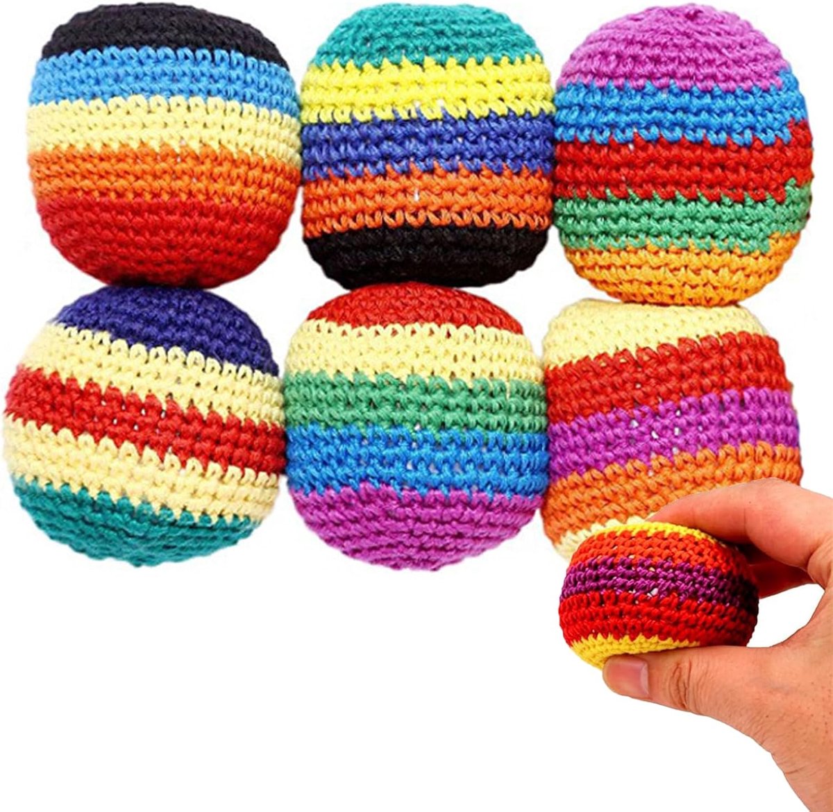 Ulisem - Juggling balls - 6 stuks - Handgebreide voetbal - 2026 upgrade - Zacht en duurzaam katoen - Voor beginners en kinderen - Direct gebruik zonder montage - Verbeter balans en coördinatie - Voor binnen en buiten - Uniek kleurrijk patroon