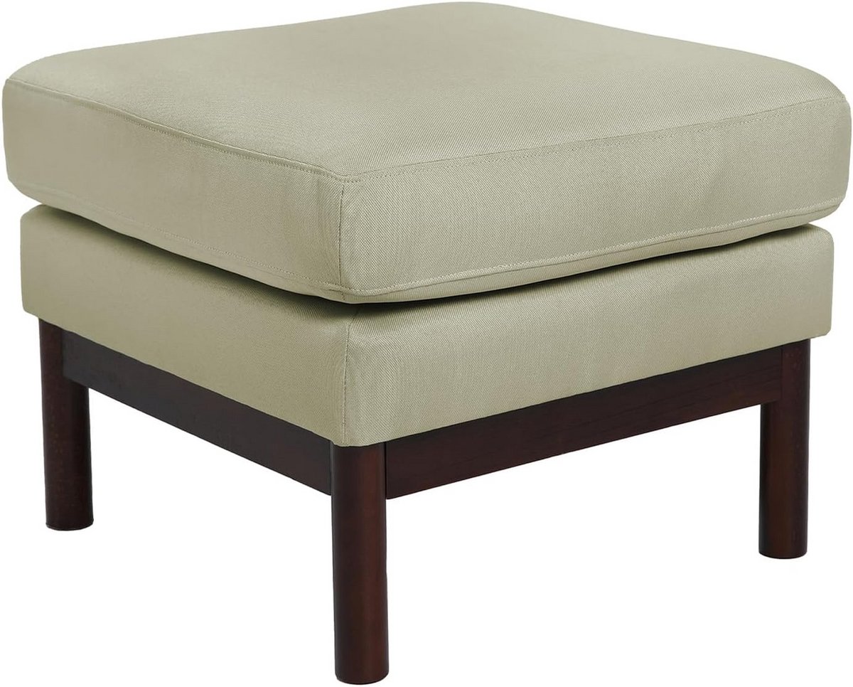 Gestoffeerde Poef - Zitbank Kruk - Extra Zitplaats - Houten Poten - 56 x 56 x 44 cm - Wit Bruin