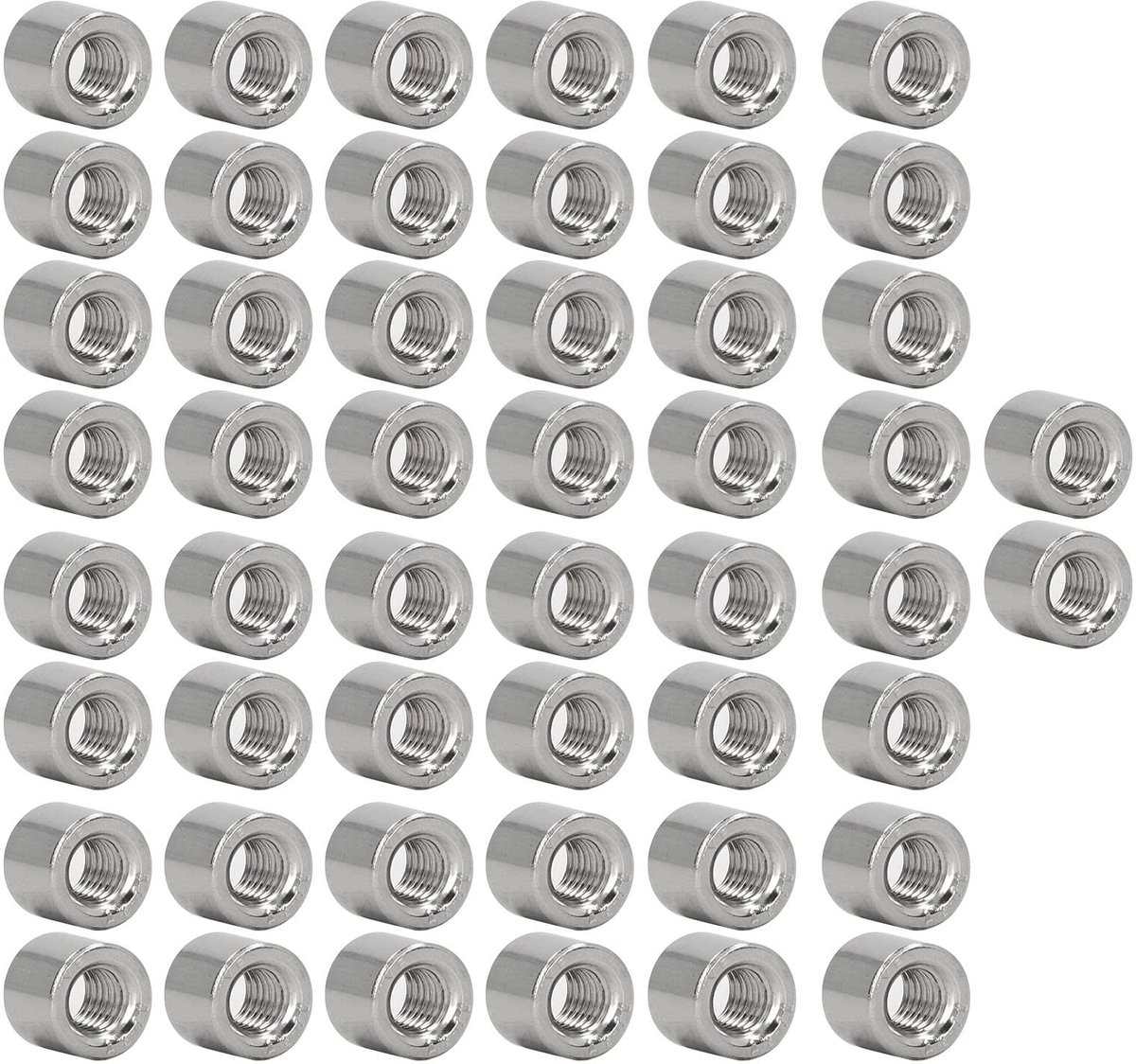 Dailygoods- Koppelmoer Ronde - 50 Stuks - M6 x 1.0 mm - 9 mm Lengte - Roestvrij Staal - Volledig Schroefdraad - Stevig en Duurzaam - Moer