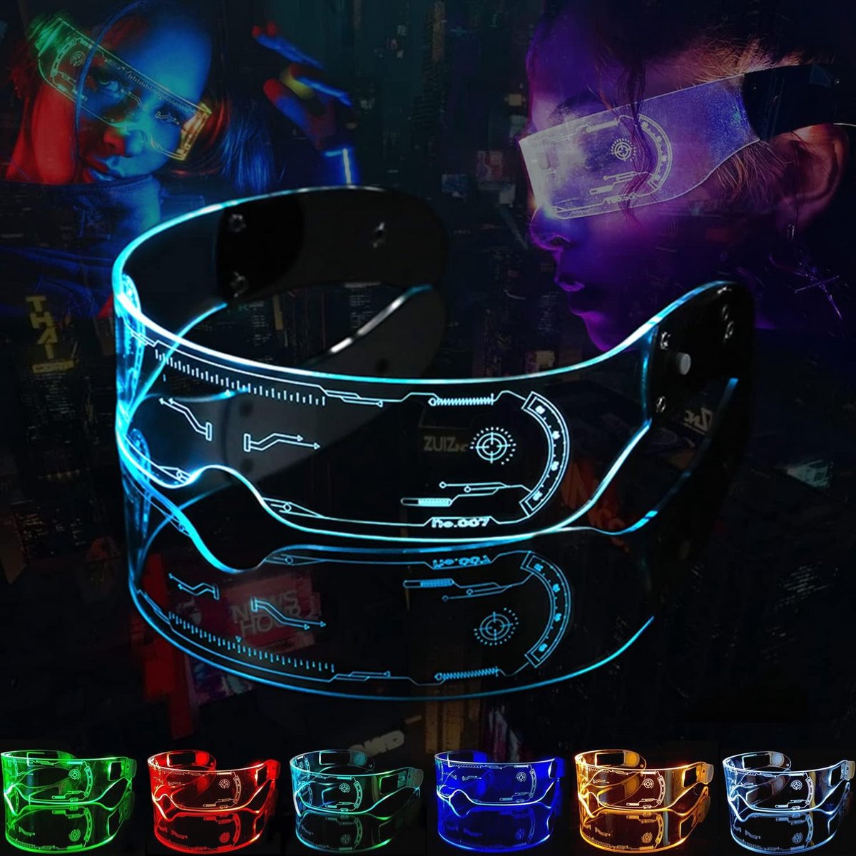 Lichtgevende Bril - Cyberpunk Vizier - Feestelijke Decoratie - 7 Kleuren Modes - 18.8 cm - Meerkleurig