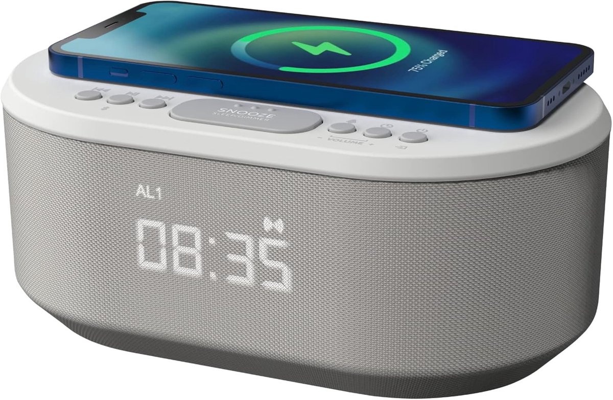 Wekker Radio - Nachtkastje Klok - Opladen Slaapkamer - Draadloze Lader - 14.5 cm - Wit