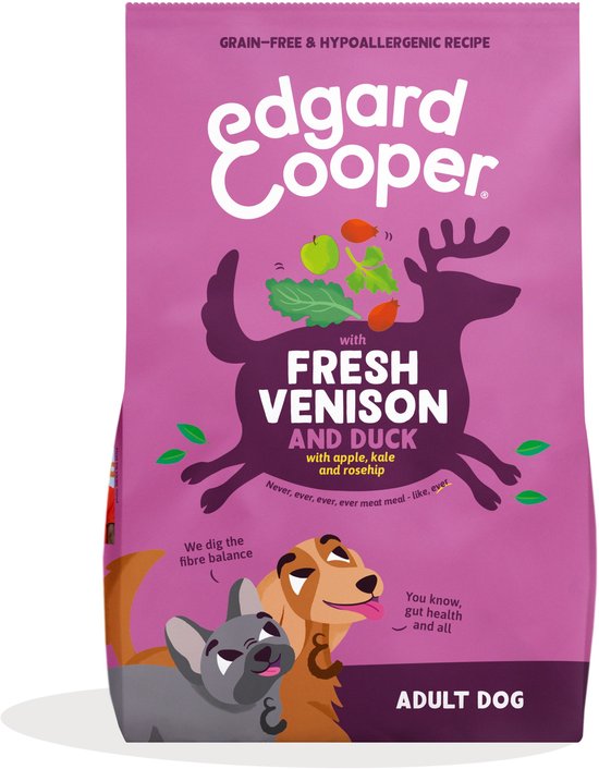 Edgard & Cooper zak voor volwassen honden, met verse hert en eend, appel, boerenkool en rozenbottel.