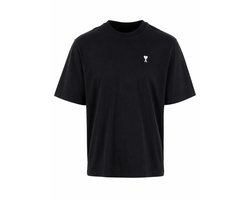 AMI Alexandre Mattiussi T-shirt zwart met beige hartlogo op de borst unisex - XXL