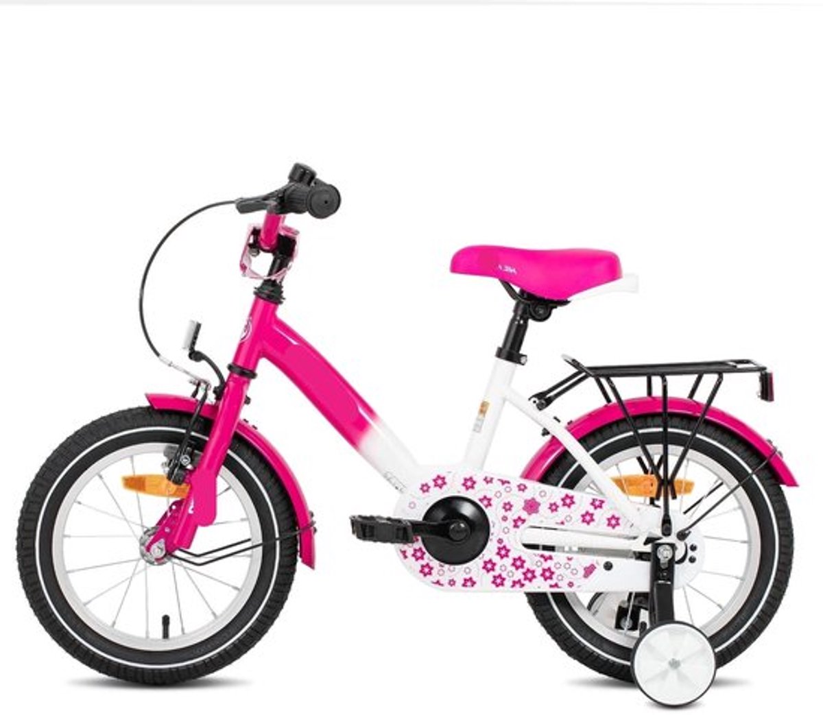 Corenia Kinderfiets Loopfiets Kleuterfiets met Zijwielen Inclusief Bel & Achterrek Leuke Fiets voor en van 2-7 Jaar 16inch Metaal Roze