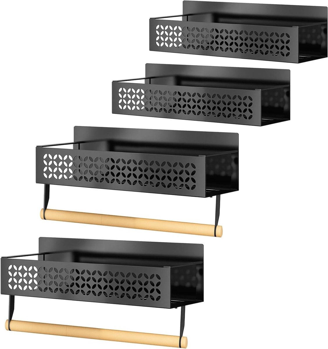 Magnetische kruidenrek voor koelkast, set van 4, 2 maten, zwart, ideaal voor kruiden, flessen en glazen, 29,5 x 9,5 x 13,5 cm en 27 x 8,5 x 7,5 cm