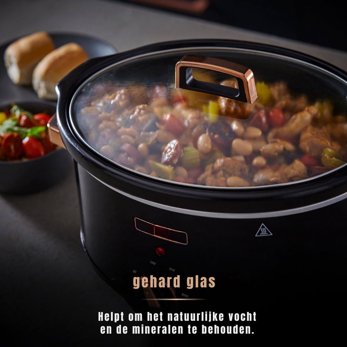 KAD® Slowcooker - Slowcooker Met Timer - Multicooker - Zwart en Roze Goud - 32cm x 41cm x 24cm – foto 2