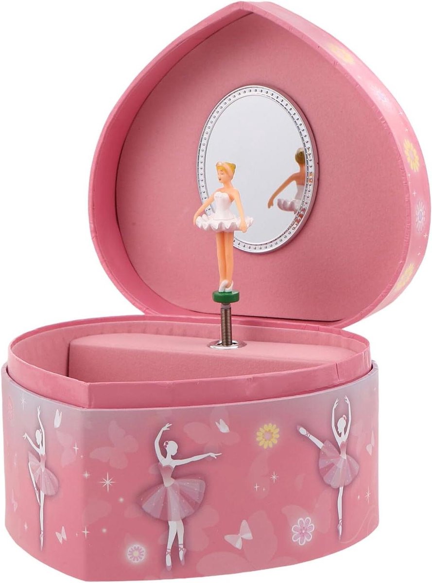 Muziekdoos Hartvormig - Sieradendoosje Danseres - Sieraden Opbergen - Met Draaiende Danseres - 14.5 x 13.5 cm - Roze