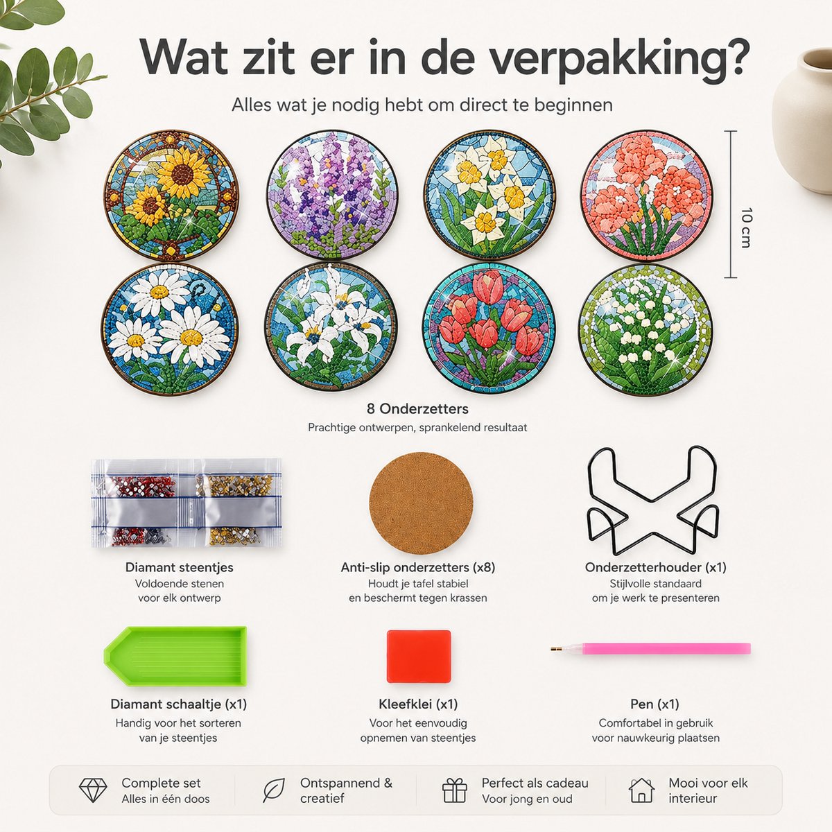 BOTC Diamond Painting - Onderzetters met Houder - Set van 8 - Pakket Volwassenen en Kinderen - Cadeau — afbeelding 8
