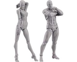 Body Doll, kunstenaarspop Blockhead met gewricht, mannequin, tekening, figuren, set voor mannen en vrouwen (grijs)