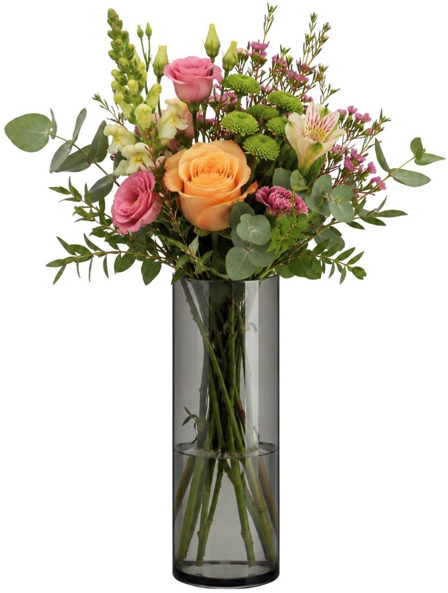 Giftdecor Bloemenvaas - smoke acrylglas - D12 x H30 cm - cilinder - boeketvaas - 3,4 liter