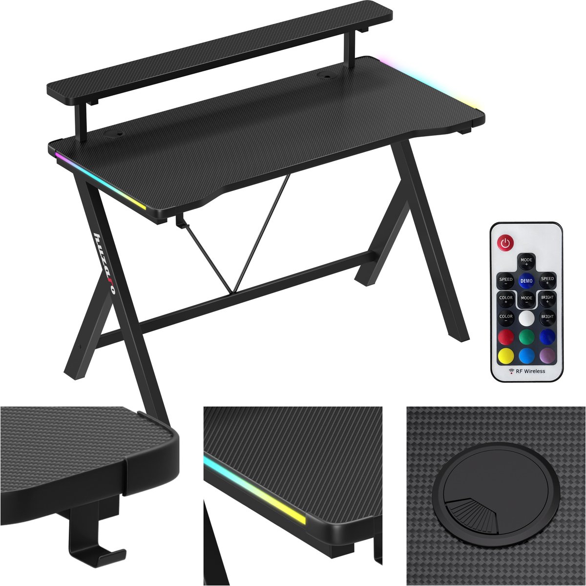 Huzaro Hero 1.9 - 120 cm gamingtafel - met RGB-verlichting - stevige constructie - zwart