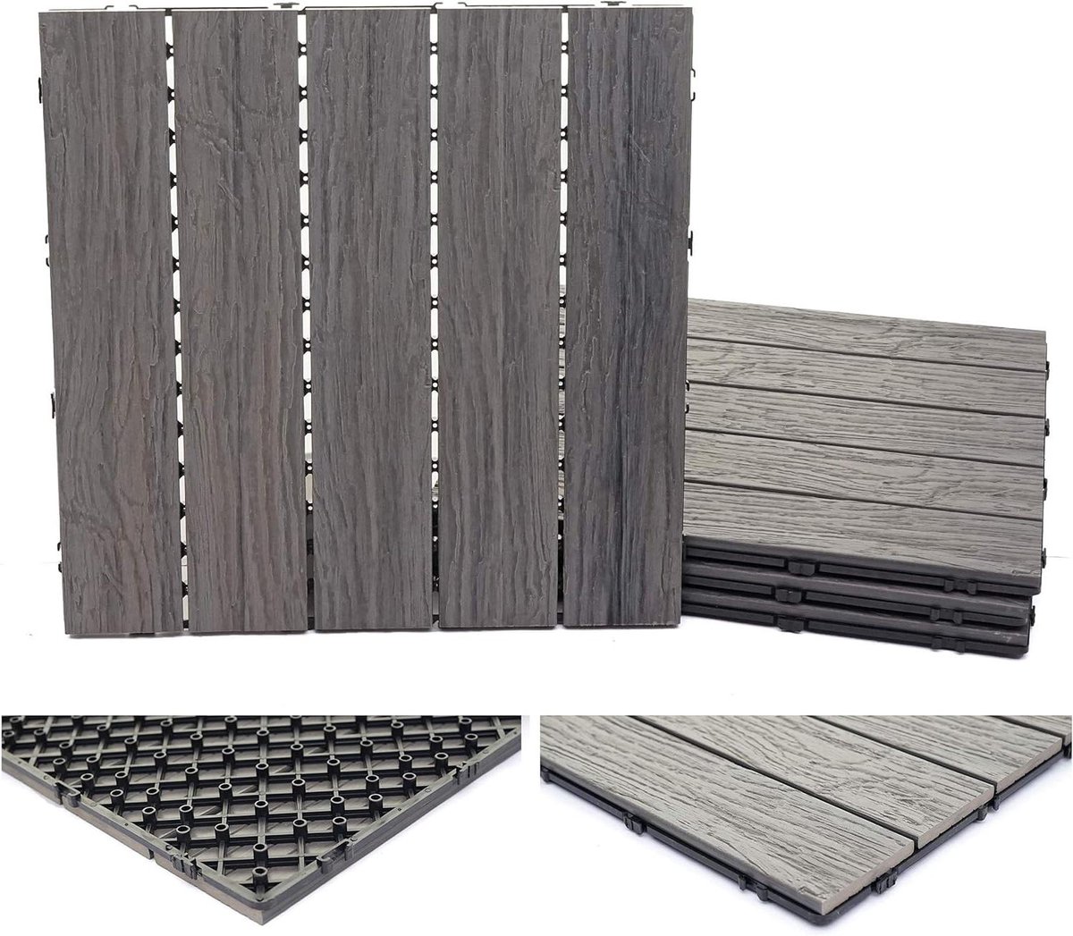 Terrastegels WPC - Vlondertegels Tuin - Buiten Leven - Weerbestendig UV-bestendig - 4 stuks 1m² - Grijs