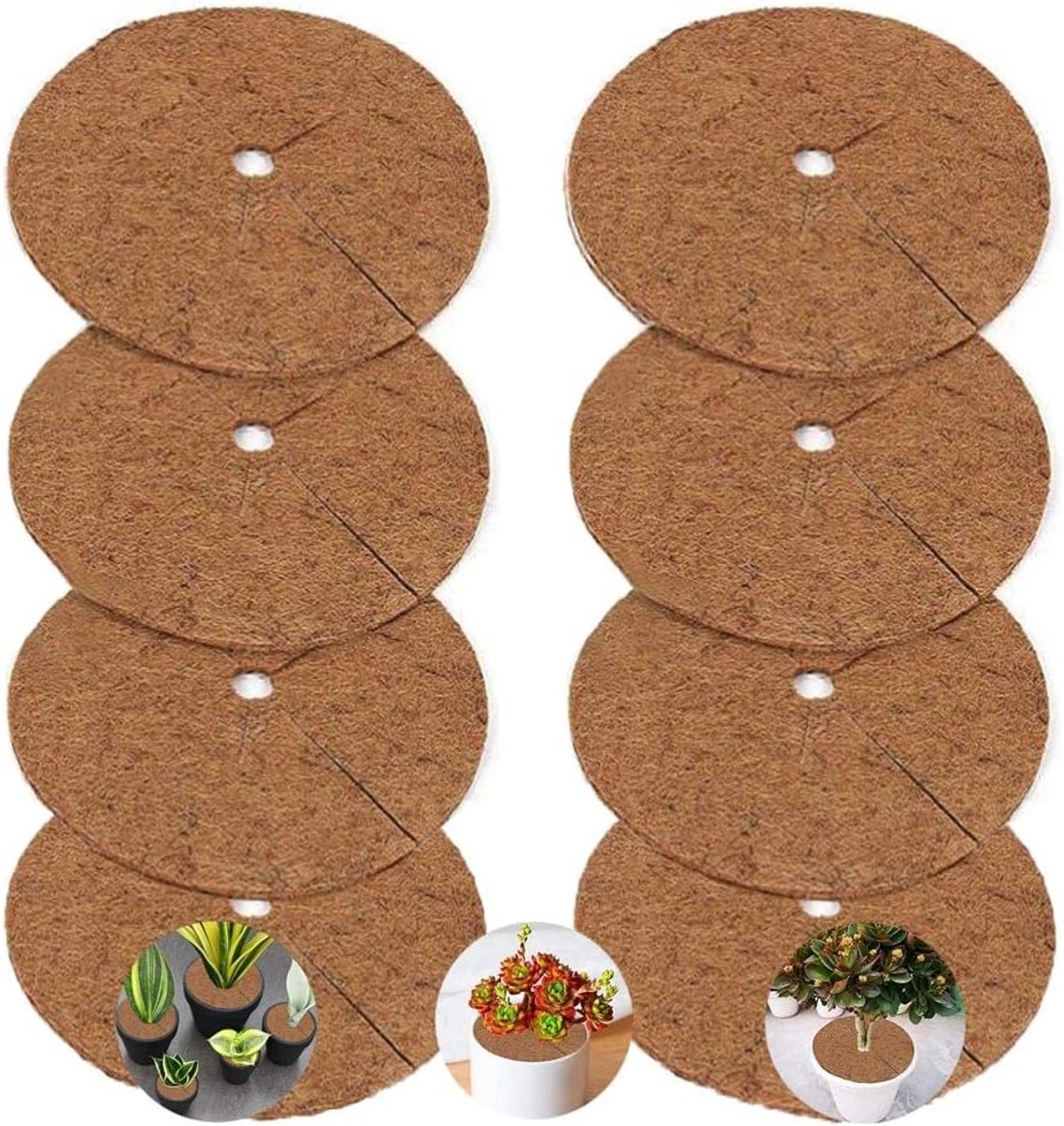 Kokosmatten voor Potplanten - Set van 8 Stuks, Ronde Afdekschijven van Kokosvezel, 20 cm, Winterbescherming en Gewasbescherming