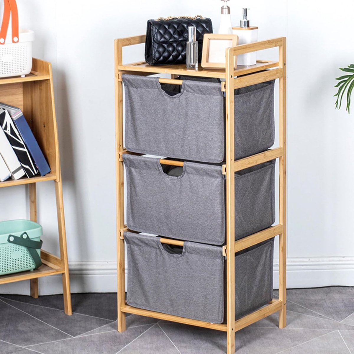 Wasmand Organizer - Opbergdoos Lades - Ruimte Besparen - Uittrekbare Lades - 3 Lagen - Grijs