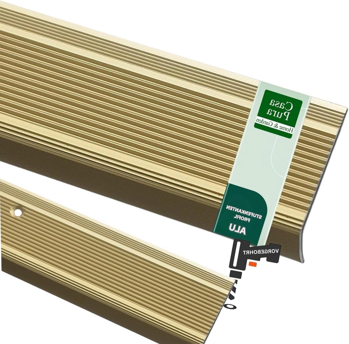 Trapprofiel L-vorm - Trap randbescherming - Trap afwerken - Voorgeboord met schroeven - 100 x 3 x 2 cm - Goud